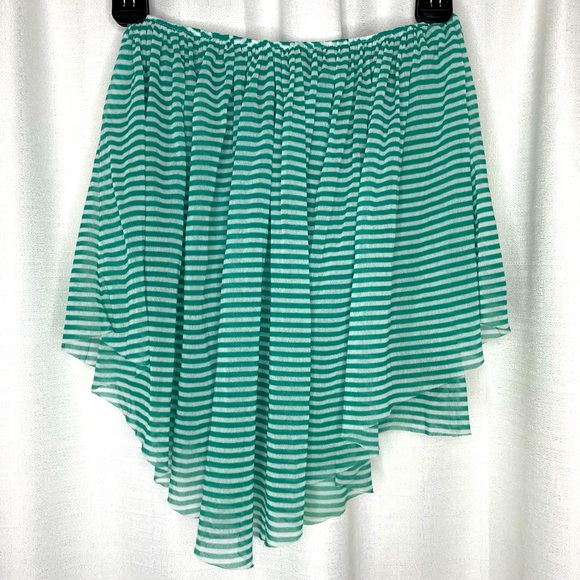 BeBe Green and White Striped Strapless Shirt - Picture 1 of 10